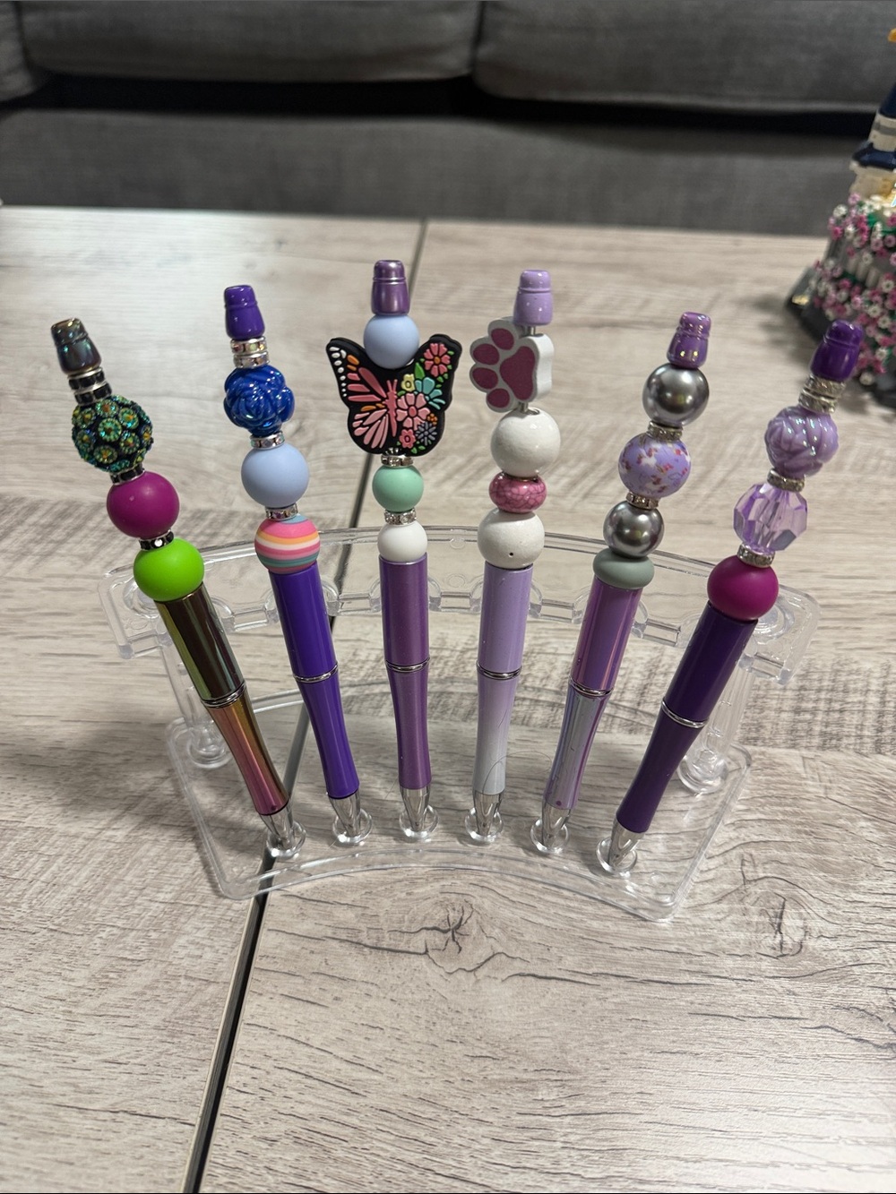 Purple Beaded Decorative Pens black ink